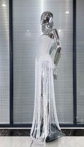 Summer White Color Long Tassel Strapless Bandage Jumpsuit Fashion Woman Party Bodysuit Vestido Performances Costume