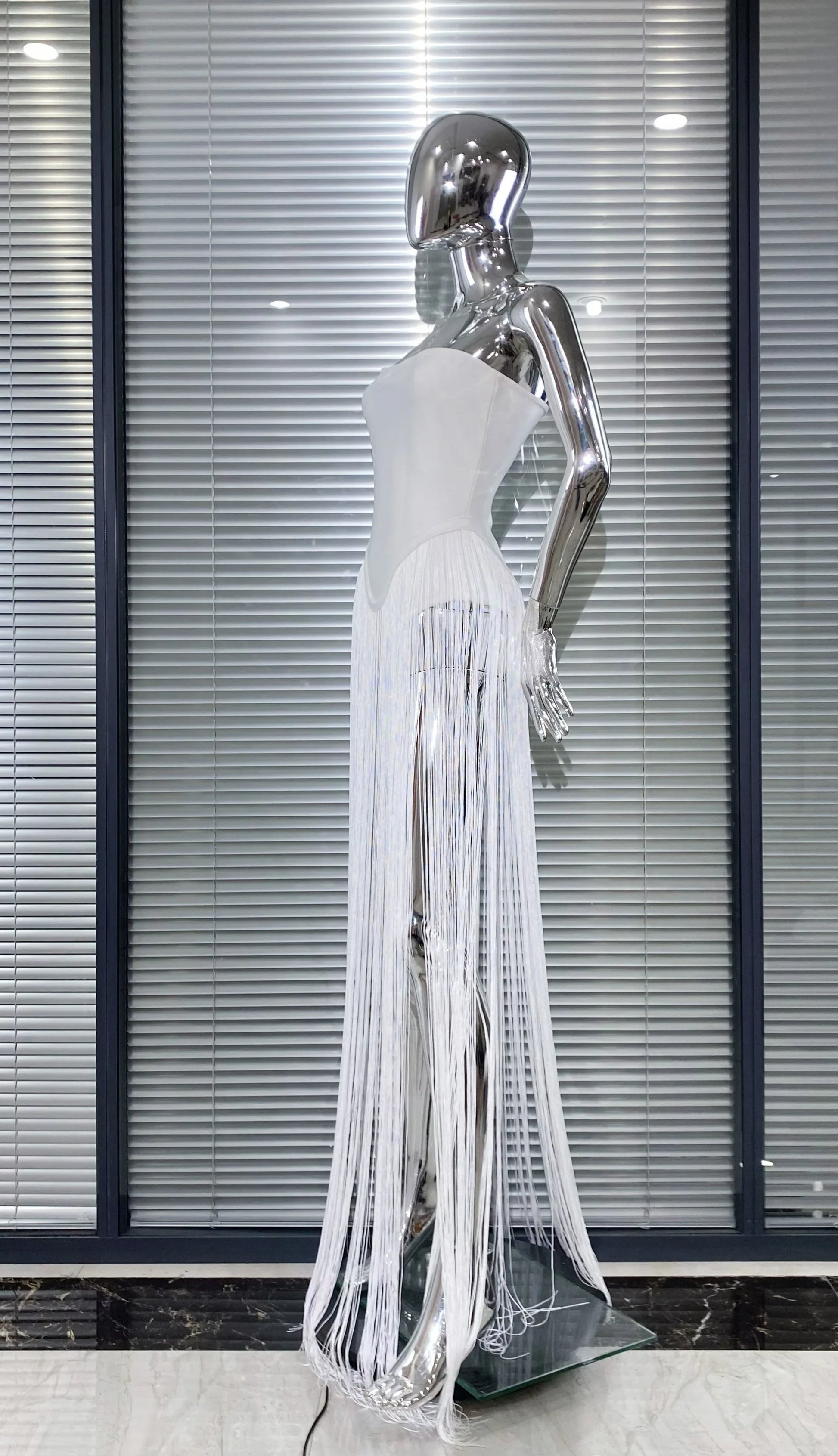 Summer White Color Long Tassel Strapless Bandage Jumpsuit Fashion Woman Party Bodysuit Vestido Performances Costume