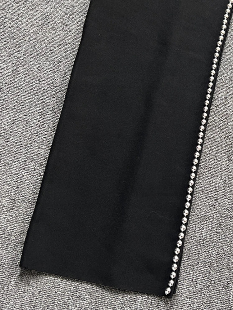 Winter Black Dress Women Sexy Hollow Out High Slit Fashion Party Wear Bandage Dress With Long Sleeve