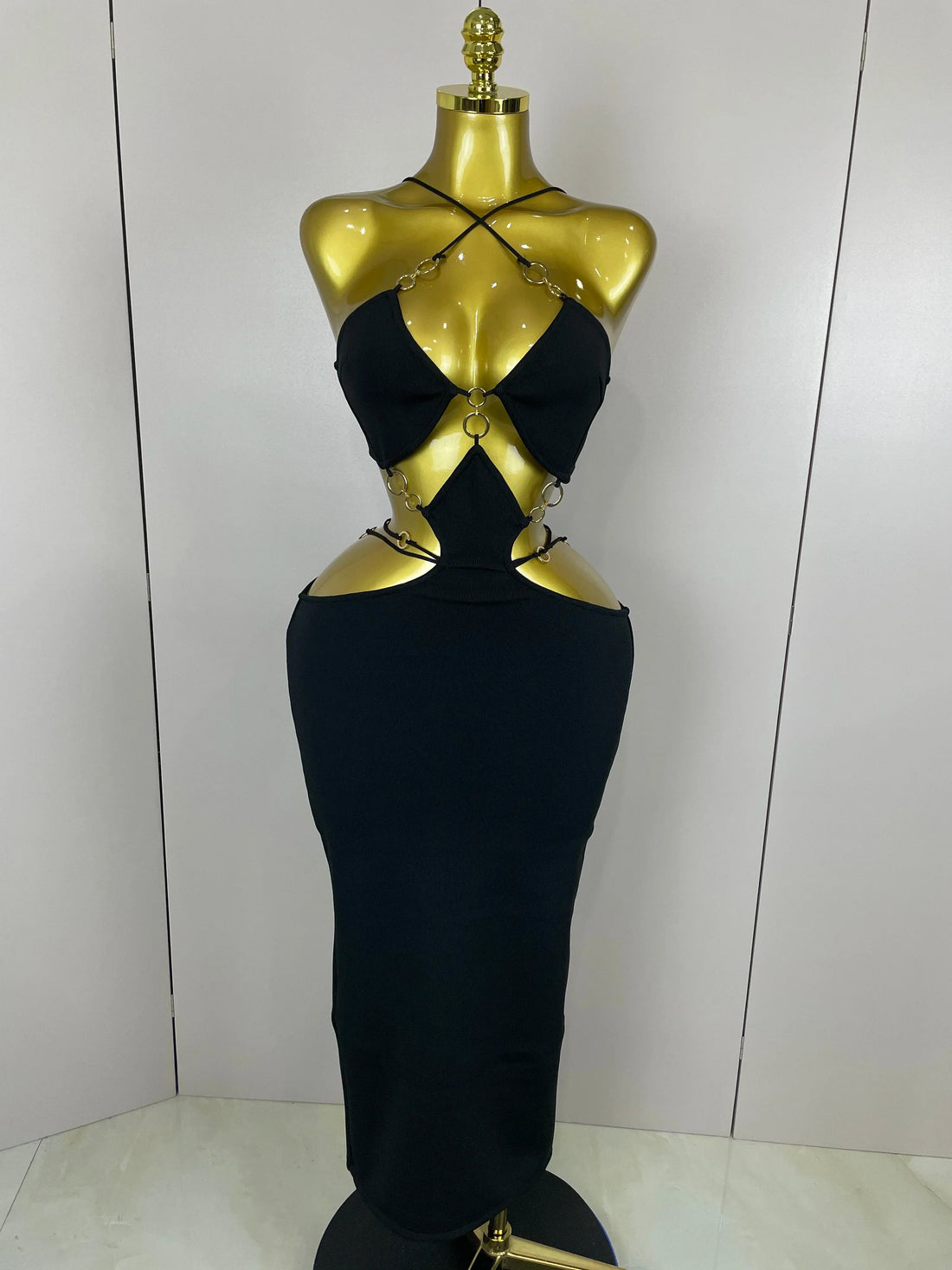 Sexy Halter Hollow Out Sleeveless Black Red Bodycon Long Bandage Dress Women Celebate Elegant Luxury Birthday Club Dress black
