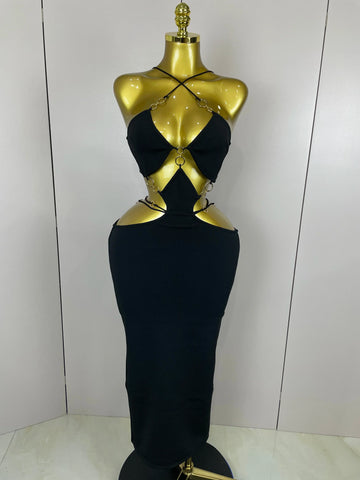 Sexy Halter Hollow Out Sleeveless Black Red Bodycon Long Bandage Dress Women Celebate Elegant Luxury Birthday Club Dress black