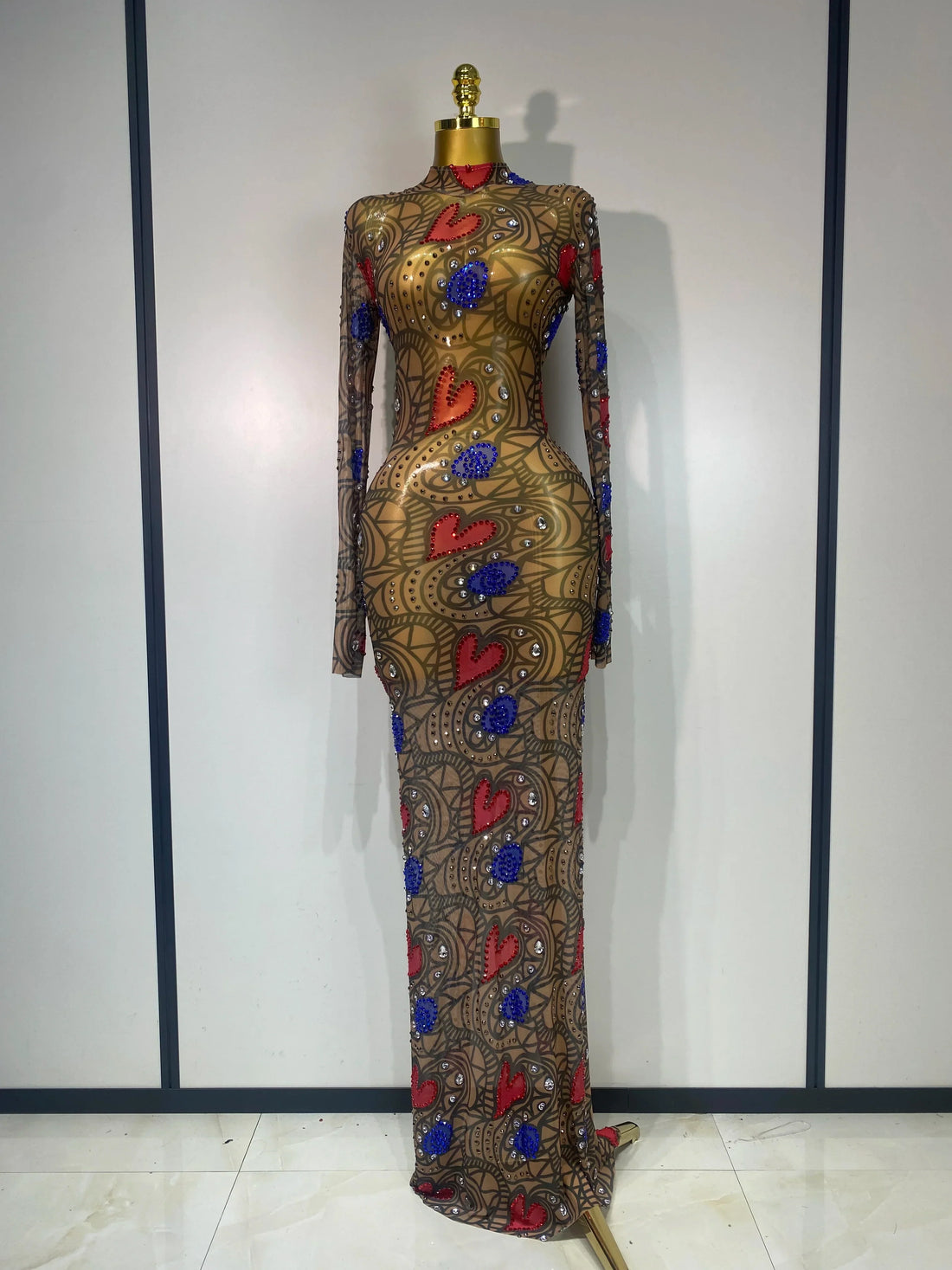 Sparkly Diamond Sexy Mesh Wrap Hip Long Dress Host Annual Meeting Party Nightclub Performance Costume Luxury Birthday Dress MULTI