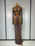 Sparkly Diamond Sexy Mesh Wrap Hip Long Dress Host Annual Meeting Party Nightclub Performance Costume Luxury Birthday Dress MULTI