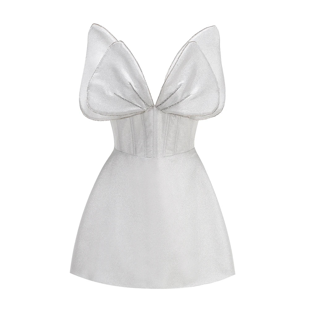 Glamorous White Strapless Mini Dress with Sparkling Butterfly Detailing for a Gala Event WHITE