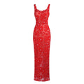 Romantic Sleeveless Red Floral Mermaid Dress for Garden Weddings Party Evening Gown Red