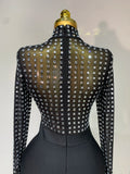 Celebrity Sexy Turtleneck Rhinestones Black Mesh Bodycon Bandage Dress Women Elegant Evening Club Luxury Birthday Dress
