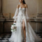 Sweetheart Sequins Lace Wedding Dresses Puff Long Sleeve A Line Side Split Bride Dress Wedding Gowns Customize