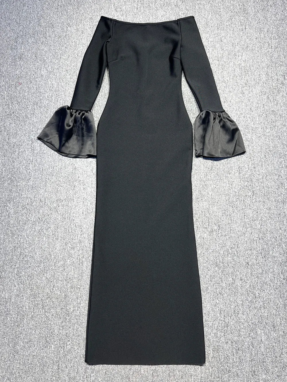 Sexy Women's Bandage Long Dress with One Collar Shoulder and Horn Sleeve Bodycon Dress Cocktail Evening Party Vestidos black