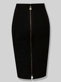 All Match Style 15 Colors Golden Zipper Package Hips Knee Length Bandage Skirt Fashion Office Lady Wear Woman Basics item black