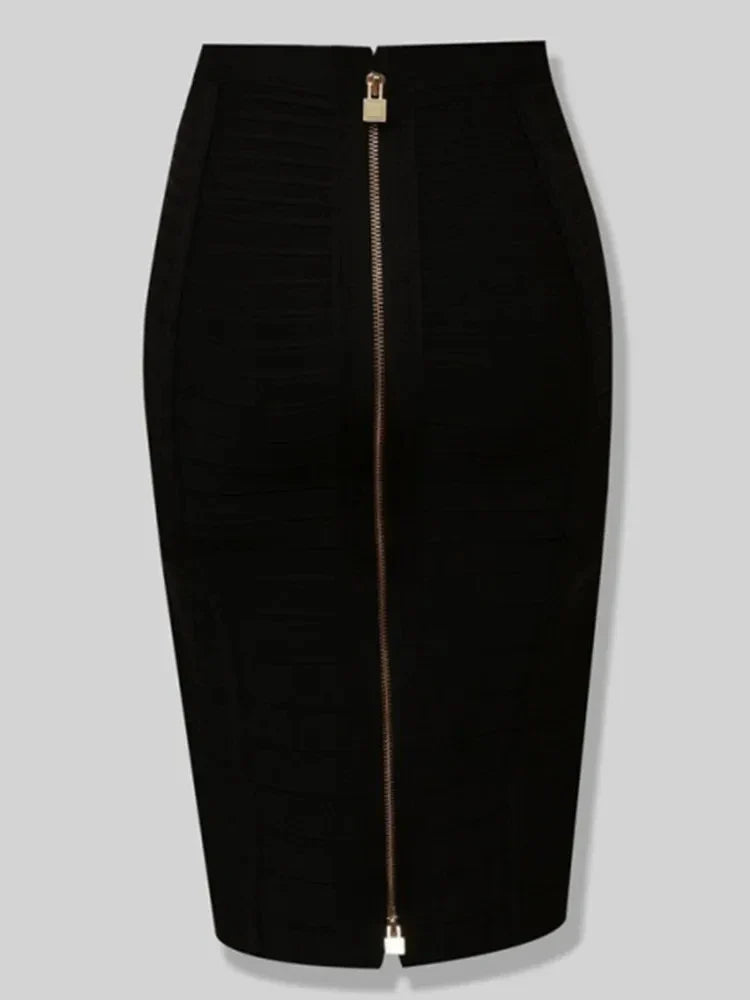 All Match Style 15 Colors Golden Zipper Package Hips Knee Length Bandage Skirt Fashion Office Lady Wear Woman Basics item black