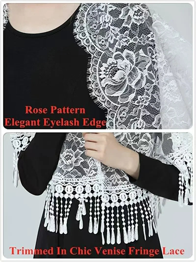 Lace Mantilla Church Veils Black White Spanish Musim Head Covering Shawl Scarf For Women Chapel Catholic Veils For Wedding Bride