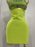 Luxury Sexy Strapless Sparkly Diamond Cut Out Bodycon Bandage Dress Women Celebrity Elegant Evening Party Birthday Outfit