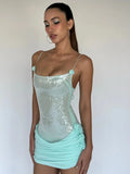 Sparkling Sequin Embellished Strappy Mini Dress for a Glitzy Party Night Gown