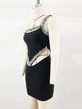 Sexy Women'S Heavy-Duty Nail Bead Rhinestone Bandage Dress, One Shoulder Sleeveless Bodycon Hollow Out Backless Mini Dress