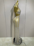 Luxury Sparkly Diamonds Sequins Sexy Mesh See Through Long Dress Women Celebrate Birthday party Dresses Festival Costume