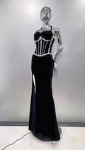 Luxury Shining Diamond Halter Black Velvet floor Lenght Evening Dress Celebrity Birthday Party Outfit Performance Costume
