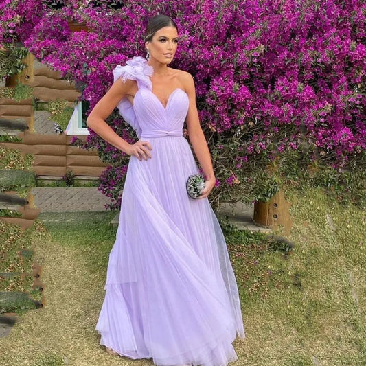 Sexy One Shoulder Prom Dresses Gorgeous Maxi Vestidos De Fiesta Sweetheart A-line  فساتين السهرة  Sleeveless Evening Dresses