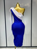 Women Sexy One Shoulder Splicing Bow Bodycon Bandaged Dress Celebrity Elegant Evening Party Luxury Birthday Banquet Dress
