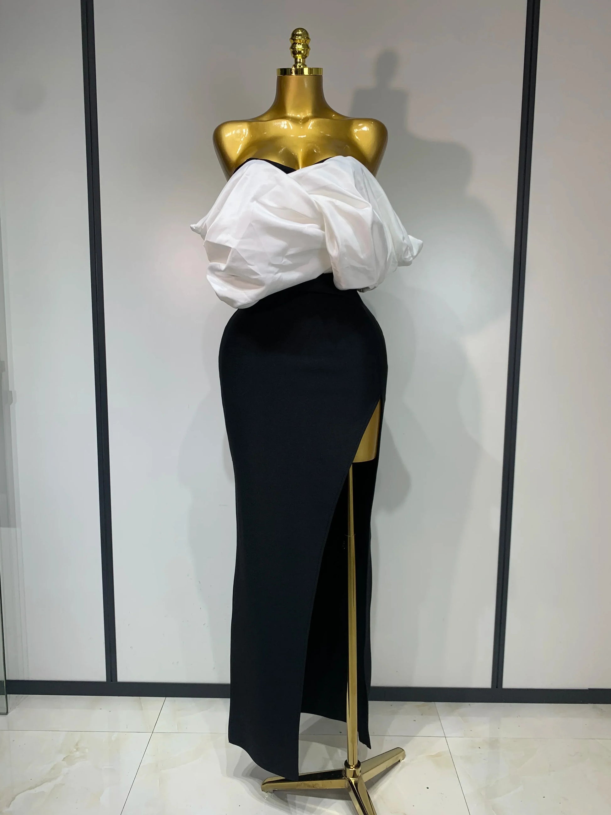 Sexy Off Shoulder Satin Patchwork Ruched Bodycon Bandage Maxi Dresses Women Elegant Celebrity Evening Party Birthday Dresses WHITE