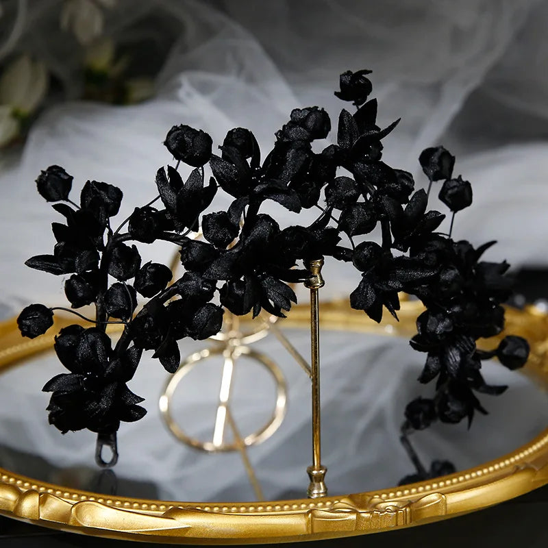 Flower Crowns For Wedding Bride Hair Accessories Floral Wreath Bridal Tiara Crown Headband Women Wedding Hair Pieces Headdress black