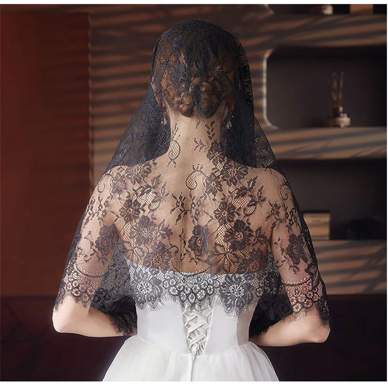 Lace Mantilla Veil For Church Spanish Head Covering Scarf Shawl White Black Muslim Bridal Veil For Wedding Chapel Catholic Veils