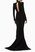 Beaded Decoration Sexy V-Neck Package Hip Black Floor Length Dress Celebrity Party Dress Woman Cocktail Outfit