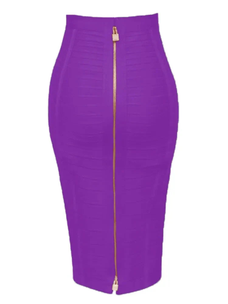 All Match Style 15 Colors Golden Zipper Package Hips Knee Length Bandage Skirt Fashion Office Lady Wear Woman Basics item PURPLE
