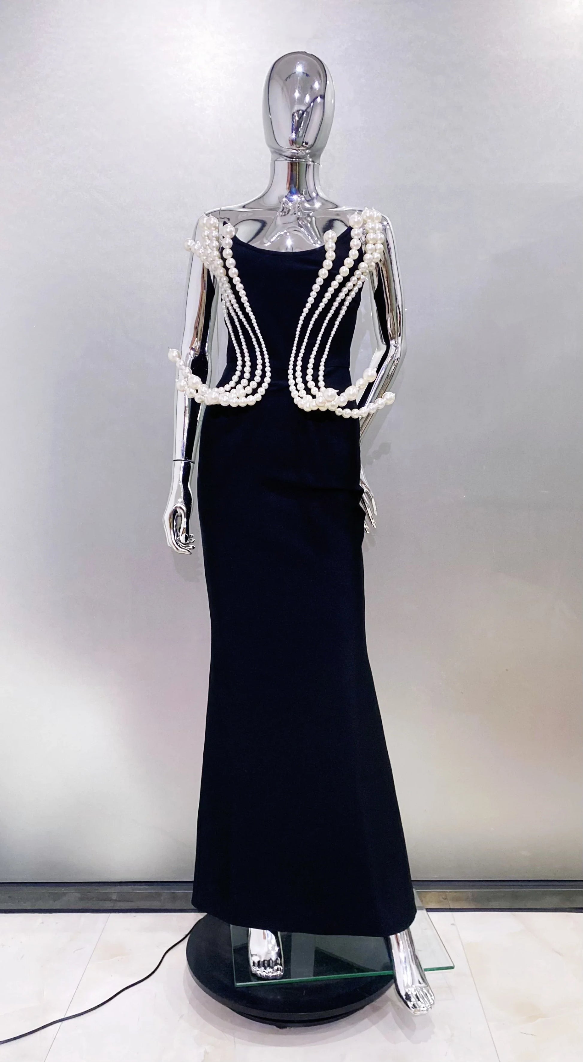 Luxury Pearl Geometric Design strapless Package Hips Bandage Long Dress Elegant Woman Party Dress Celebrity Party Vestido