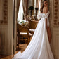 Sweet Wedding Dresses A Line Soft Satin Off The Shoulder Bridal Gowns Side Split Floor Length Wedding Party Gowns