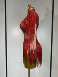 Women Sexy Elasticity Performance Dance Nightclub Rompers Singer Stage Outfit Sparkly Rhinestone Tassels Bodysuit Birthday Wear