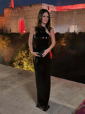 Sexy Women Sequined Long Dress Spaghetti Strap Sleeveless Three-Dimensional Flower Decoration Backless Dress Party Vestidos