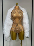 Shining Rhinestone Bodysuit Sexy Mesh See Through Dancer Birthday Evening Party Celebrate Performance Nightclub Stage Outfit