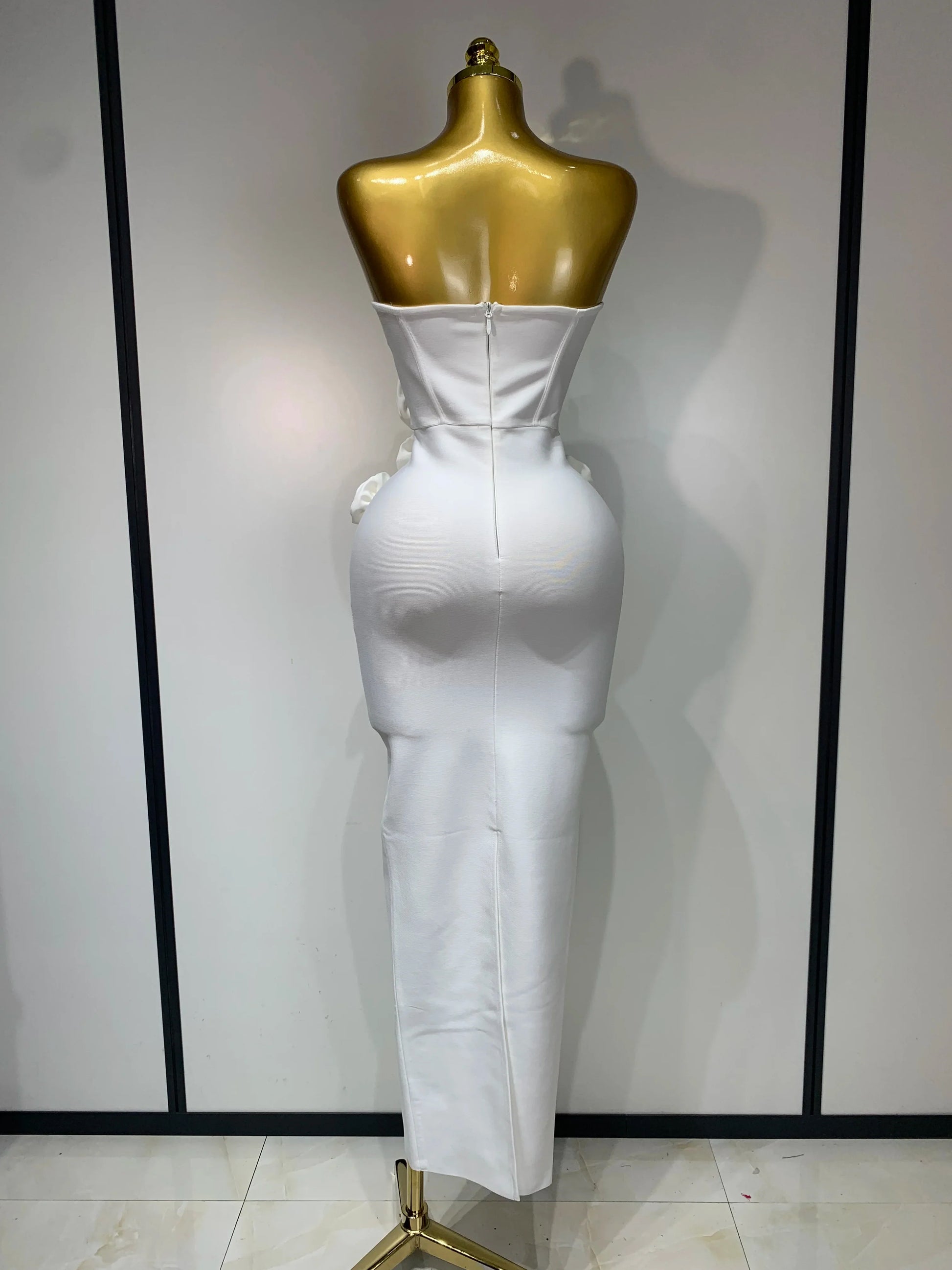 Women Sexy Bodycon Dress Fashion White Elegant Strapless Flower Slim Dress Casual Streetwear Club Birthday Party Dresses