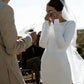 Robe De mariée sirène élégante à manches longues, Sexy, col bateau, avec traîne, dos nu, boutons