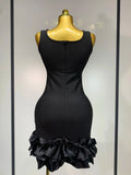 Women Spaghetti Strap Bodycon Short Dress Black Pleated Ruffle Hem Sleeveless Evening Party Cocktail Elegant Birthday Dresses