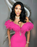 3 Colors Gorgeous Feathers Shining Sequins V-Neck Strapless Mini Dress Woman Birthday Party Vestido NightClub Party Outfit