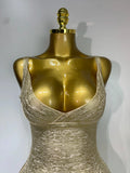 Celebrity Elegant Gold Bodycon Bandage Dress Women Sexy Nightclub Evening Party Luxury Birthday Dress Vestidos