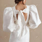 Robe de mariée courte trapèze Simple, col en V profond, robe de soirée, manches longues bouffantes, dos nu, robe de bal, robes de Cocktail