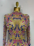 Women Sexy Transparent Mesh Stage Performance Costume Dancer Singer Nightclub Elagant Evening Party Luxury Birthday Dress