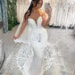 Vestidos de novia de sirena sin tirantes, vestido de novia de encaje con apliques, vestidos de novia modestos clásicos elegantes 