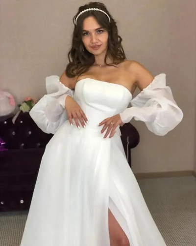 Gaun Pernikahan Arab Saudi Organza Lengan Pengantin Gaun Pengantin Berpisah Dubai Afrika Gaun Pengantin Afrika Vestidos de Novia