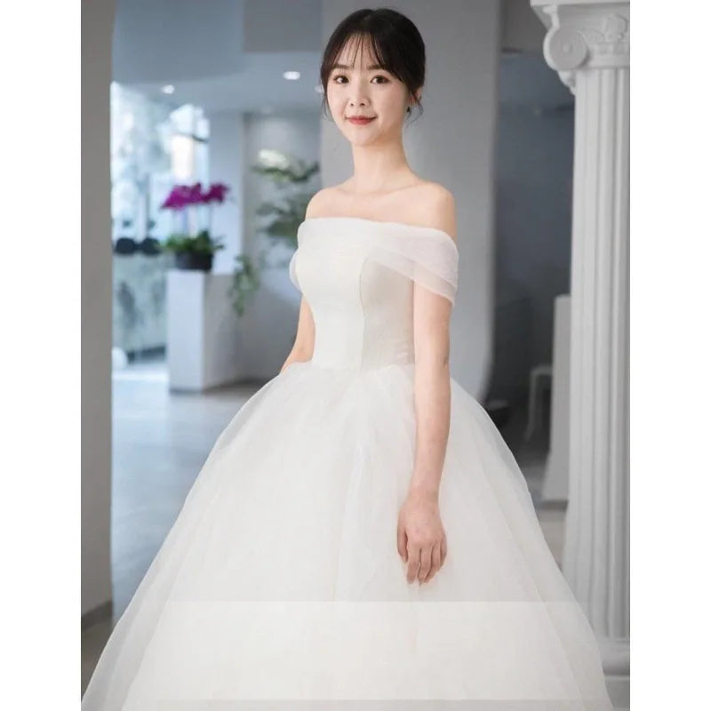 Fashion Classic Off The Shoulder Wedding Dress New Sweet Simple Abiti Da Sposa Elegant Floor-lenght Vestido De Novia Plus Size