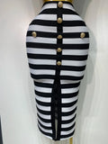 Women Sexy Off Shoulder Striped Button Two Piece Mini Bandage Set Celebrity Designer Evening Party Luxury Birthday Outfit