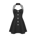 Fashion Summer Womens Dresses Luxury Diamond Halter Sleeveless Black Bandage A-Line Short Dress black