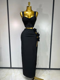Summer Women Sexy Flower Black Red Bandage Two Piece Set Celebrity Evening Party Skirt Suits Luxury Birthday Outfit black