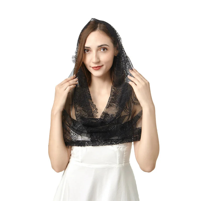 Lace Mantilla Veils For Church Muslim Head Covering Scarf Shawls For Women Spanish Chapel Catholic Veil Bridal Veils For Wedding Red