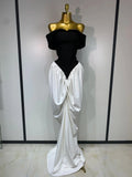 Women Sexy Off Shoulder Black And White Bandage Mermaid Long dress Formal Evening Party Elegant Luxury Birthday Dress WHITE