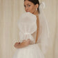 Pearls Short Wedding Dresses Ball Gown Puffy Cap Sleeves Tulle Deep V Neck Special Occasion Party Bride Gowns Women Bridal