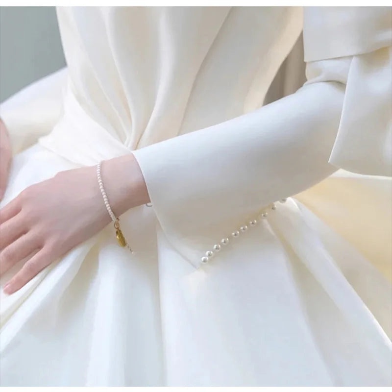 Vestidos de novia franceses de lujo de satén blanco con cola para novia elegante Sexy sin tirantes largo vestido para fiesta de graduación vestidos de mujer