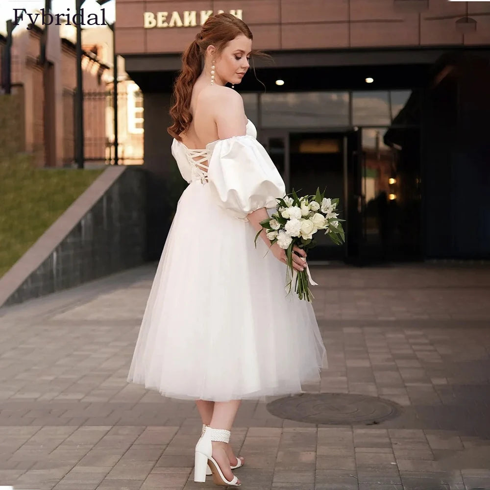 Newest Princess Short Wedding Dress Strapless Detachable Sleeves Lace Up Back Tulle Bridal Gowns Robe De MarieeVestidos De Novia